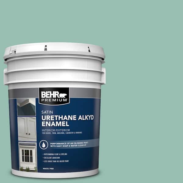 BEHR PREMIUM 5 gal. #PPU12-07 Spring Stream Urethane Alkyd Satin Enamel Interior/Exterior Paint