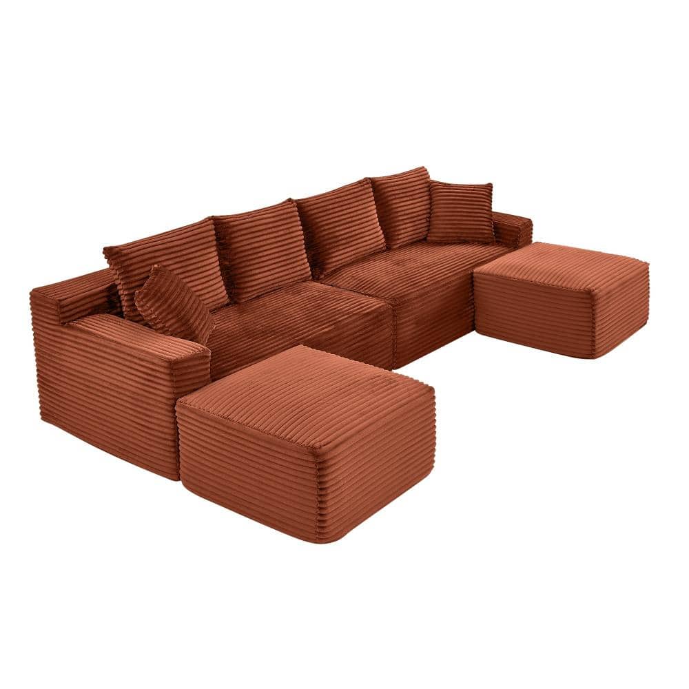 115 in. Square Arms 4-piece Corduroy U-Shaped Modular Sectional Sofa with Chaise in Orange price history on PriceWatchPro