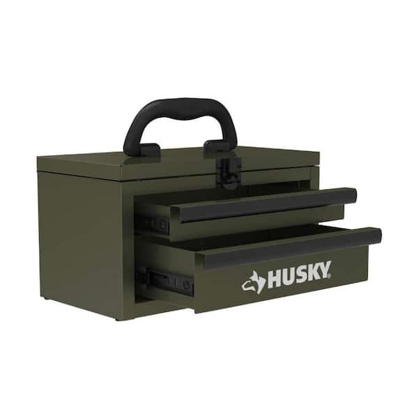 10 in. Army Green Metal Mini Portable Tool Box with 2-Drawers