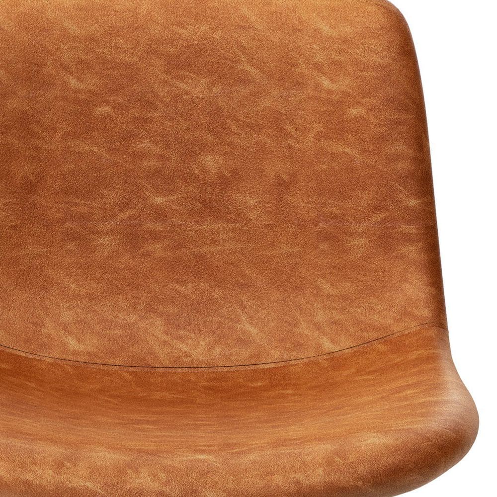 Contemporary Camel Brown Faux Leather Counter Stool with Black Metal Base