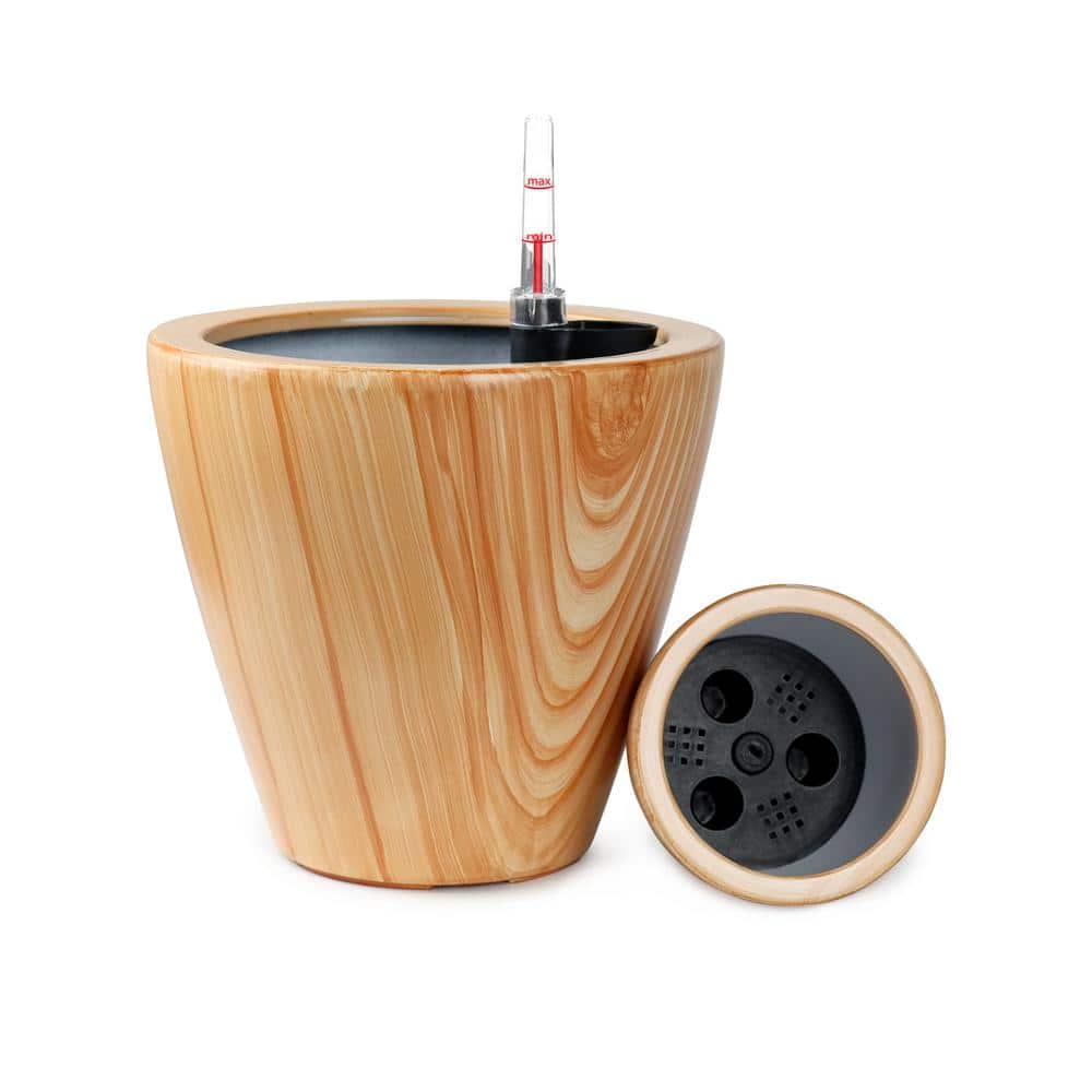 Light Wood Plastic 10 in. L x 10 in. W x 10 in. H Self-Watering Planter Pot