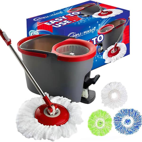 THE CLEAN STORE Spin Mop and Bucket System with 3 Mop Head Refills 