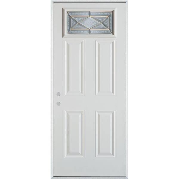 Stanley Doors 36 In X 80 In Art Deco Rectangular Mini Lite 2 Panel Painted White Right Hand Inswing Steel Prehung Front Door 13a A 36 R The Home Depot