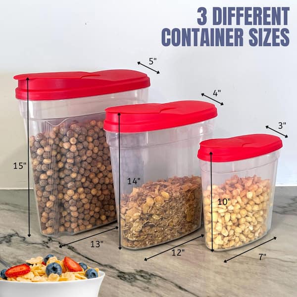 Imperial Home Plastic Food Storage Container Cereal Dispenser Set (3 Piece), Red