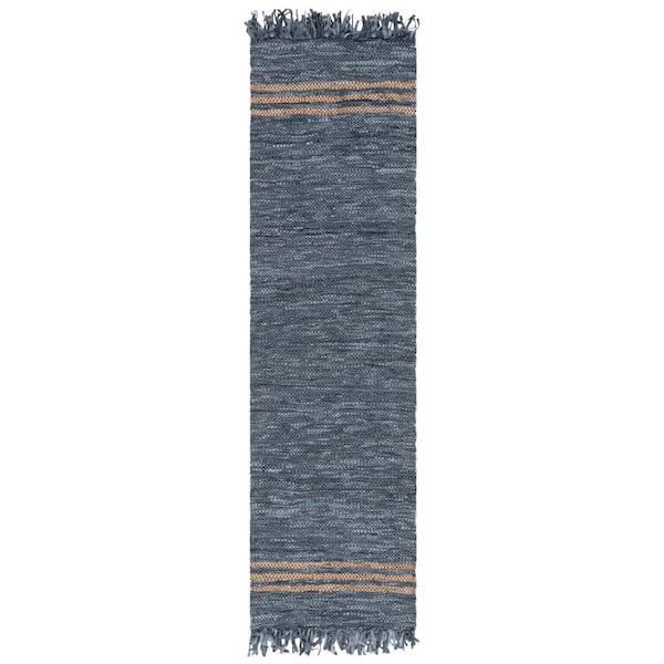 Vintage Leather 2 ft. x 9 ft. Gray/Beige Striped Border Runner Rug
