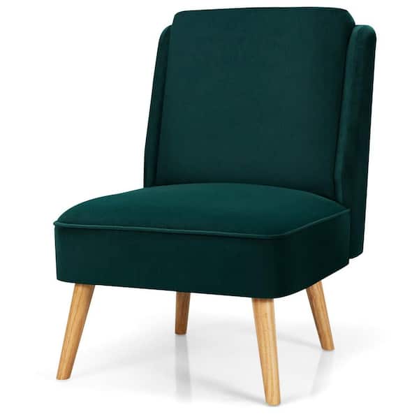 Gymax Green Velvet Accent Chair Single Sofa Chair Leisure Chair with Wood Frame