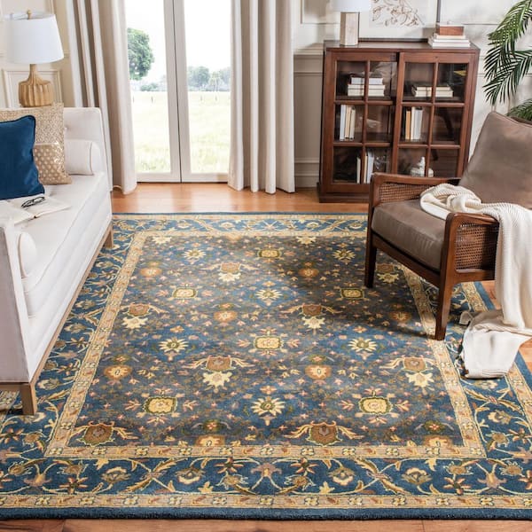 Antiquity 10 ft. x 14 ft. Blue Floral Border Geometric Area Rug