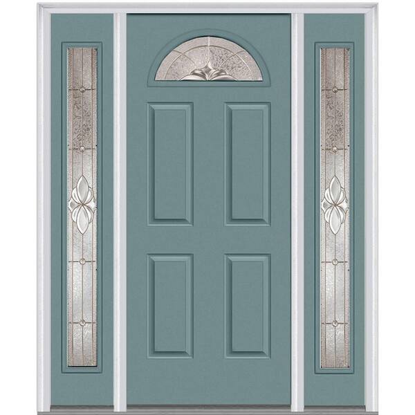 MMI Door 64 in. x 80 in. Heirloom Master Right-Hand Inswing 1/4-Lite Decorative Painted Steel Prehung Front Door with Sidelites