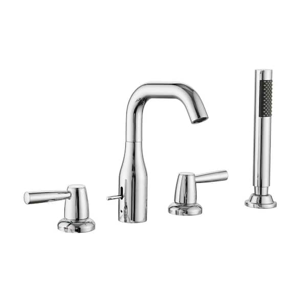 Flynama 2-Handle Single-Hole Deck-Mount Roman Tub Faucet with Hand Shower in Chrome (Valve Included)