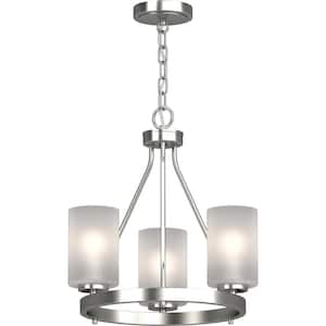 3-Light Brushed Nickel Chandelier with Frosted Glass Cylindrical Shades