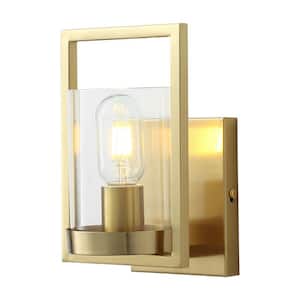 1-Light Vintage Gold Wall Sconce with Glass shade Industrial Antiqued Gold Wall Light Fixture