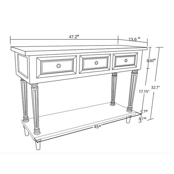 Luxenhome Farmhouse 48 In White Dark Gray Standard Rectangle Wood Console Table With Drawers Whif797 Standard Rectangle Wood Console Table, What Are The Dimensions Of A Console Table