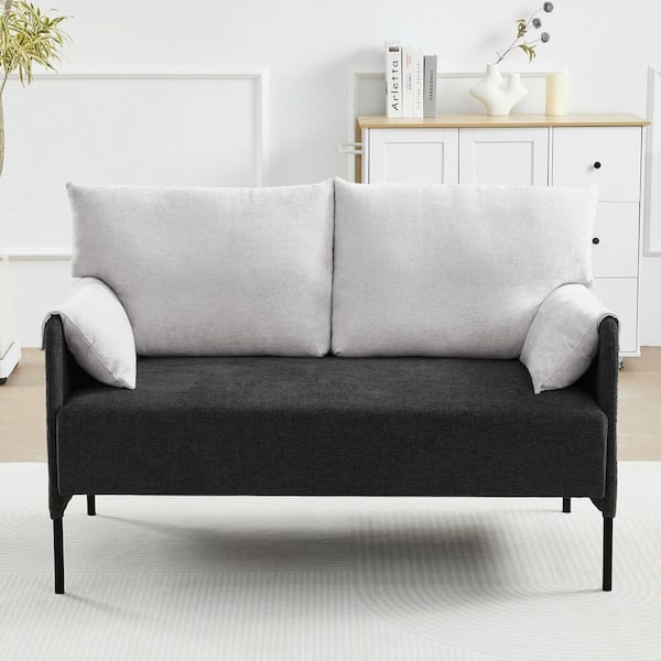 51.9 in. Black Chenille Upholstered 2-Seater Loveseat with a 2-tone Design