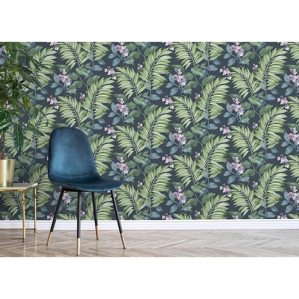 Tropic Like It's Hot Wallpaper in Indigo Blue and Tropical Green