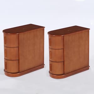 Eric 24 in. Walnut Solid Wood End Table Set of 2,3-Drawer Narrow Side Table for Living Room, Fully Assembled