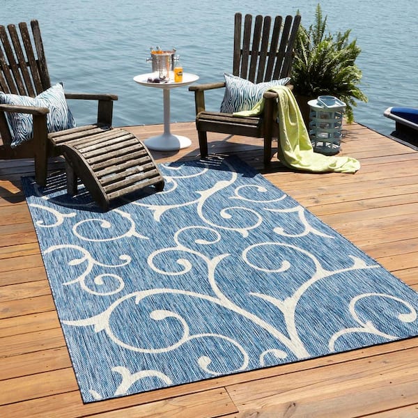 Outdoor Curl Azure Blue 7 ft. x 10 ft. Area Rug