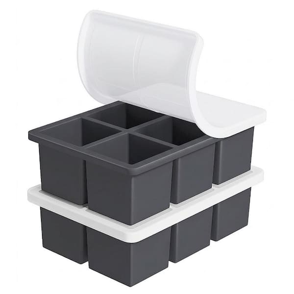 Black Square Ice Mold Ice Cube Tray 2 Pack Silicone Large Ice Cube Tray with Lid for Cocktails