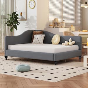 Gray Full Size Linen Daybed with Solid Wood Legs
