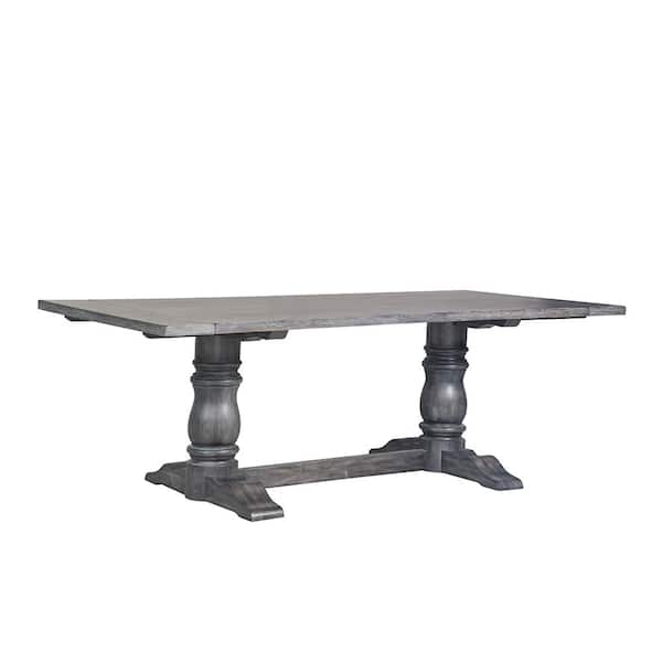 Acme Furniture Leventis Weathered Gray Wood Material 40 in. width Trestle type Dining Table with 6-seats