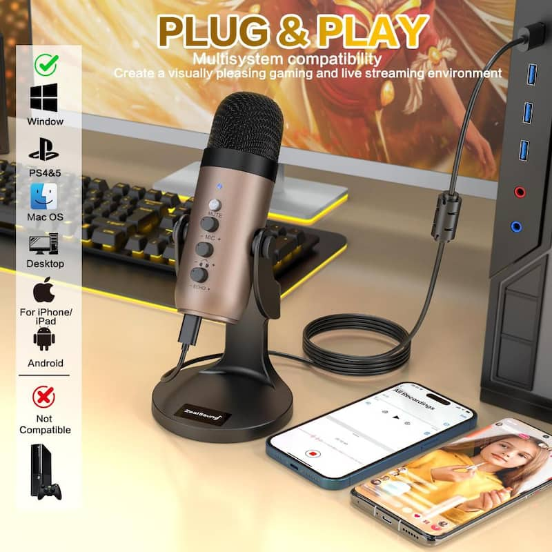 Plug and Play USB Microphone in Gold (1-Pack)