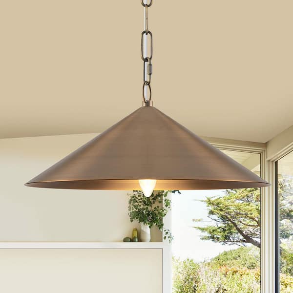 14.76 in. 60-Watt 1-Light Vintage Bronze Island Pendant Light with Cone Iron Shade for Kitchen, Dining Room