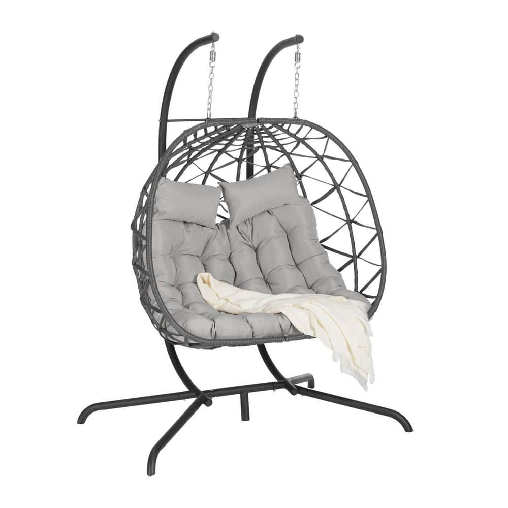 Gray Wicker Patio Swing Chair, Patio Wicker Swing Egg Chair with Light Gray Cushion for Outdoor, Indoor, Balcony price history on PriceWatchPro