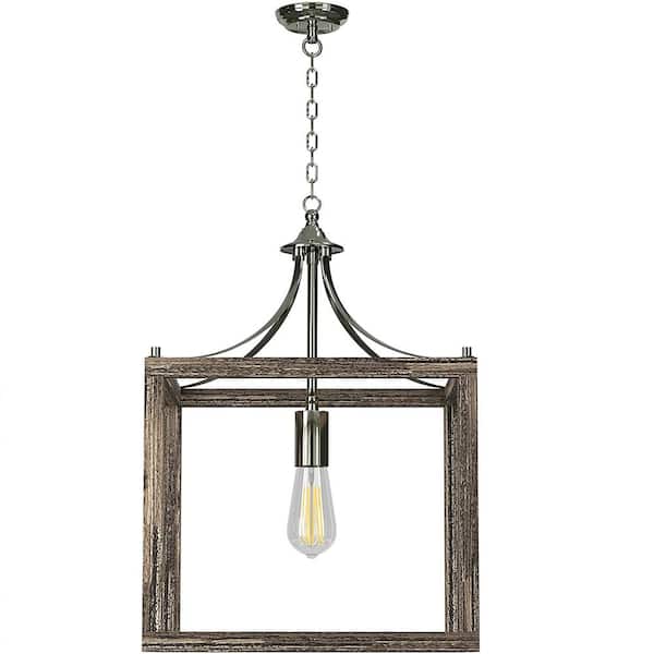 AMBIATE Farmhouse 1-Light Painted Distressed Wood with Nickel Accent Pendant Fixture