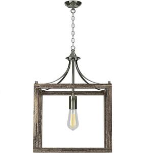 Farmhouse 1-Light Painted Distressed Wood with Nickel Accent Pendant Fixture