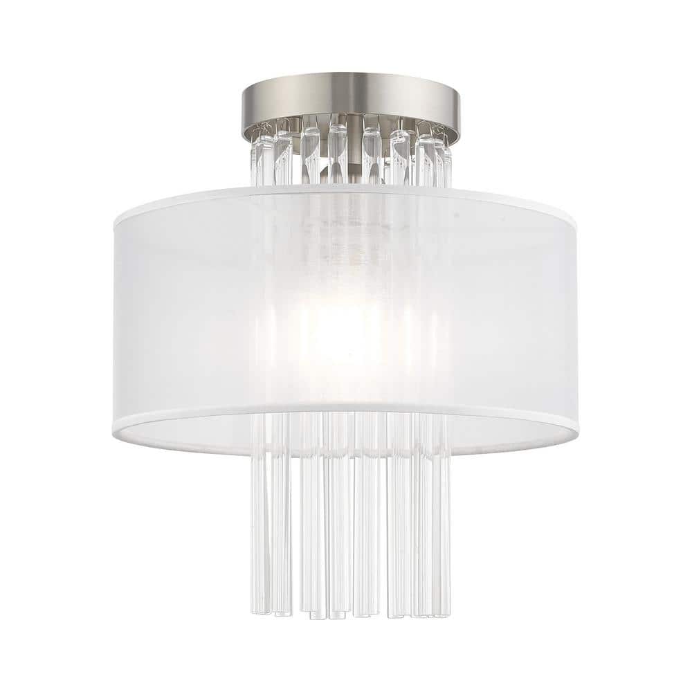 Ellyridge 11 in. 1-Light Brushed Nickel Semi Flush Mount with Translucent Fabric shand and Clear Crystal Rods price history on PriceWatchPro