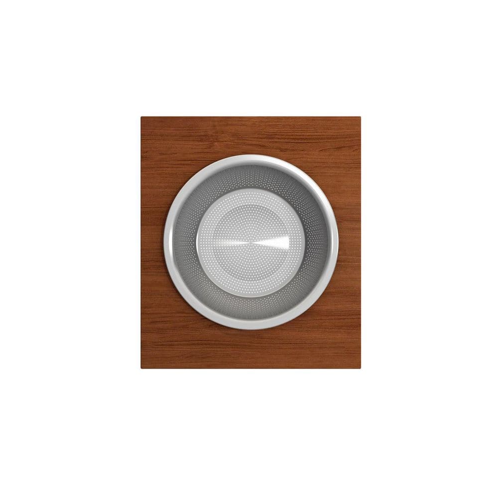 Mahogany Wood Prep Board Set with Round Stainless Steel Bowl and Colander
