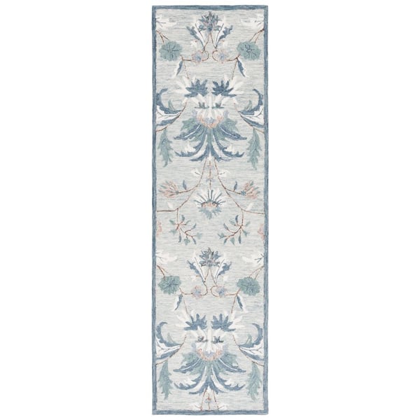 Blossom 3 ft. x 8 ft. Gray/Ivory Floral Abstract Runner Rug