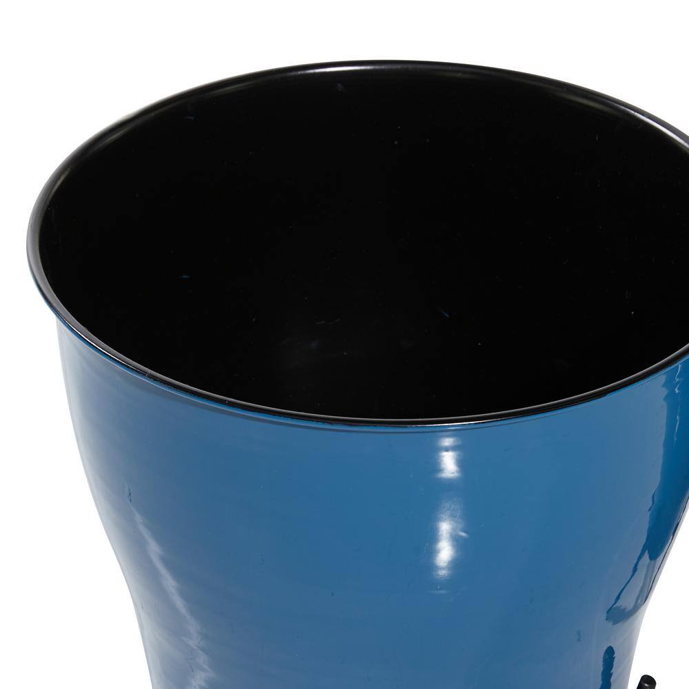 Blue Solid Round Metal Planter Set, 9" and 12"H with Gold X-Stands