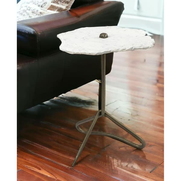 HomeRoots 19 in. Gold Specialty Marble End Table