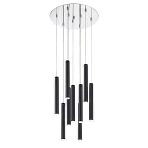 Forest 5-Watt 9-Light Integrated LED Chrome Shaded Chandelier with Matte Black Steel Shade