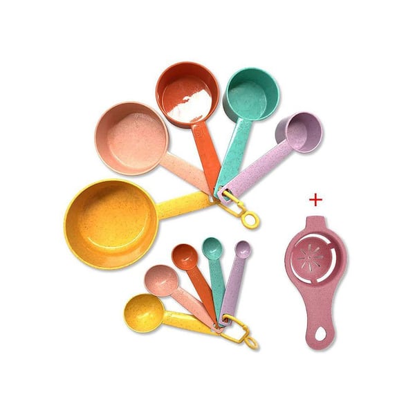 10-Piece Colorful Plastic Measuring Cup and Spoon Set with Engraved Metric US Markings Stackable for Baking Cooking
