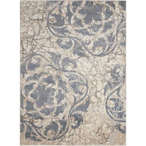 Maxell Ivory/Blue 4 ft. x 6 ft. Abstract Floral Area Rug