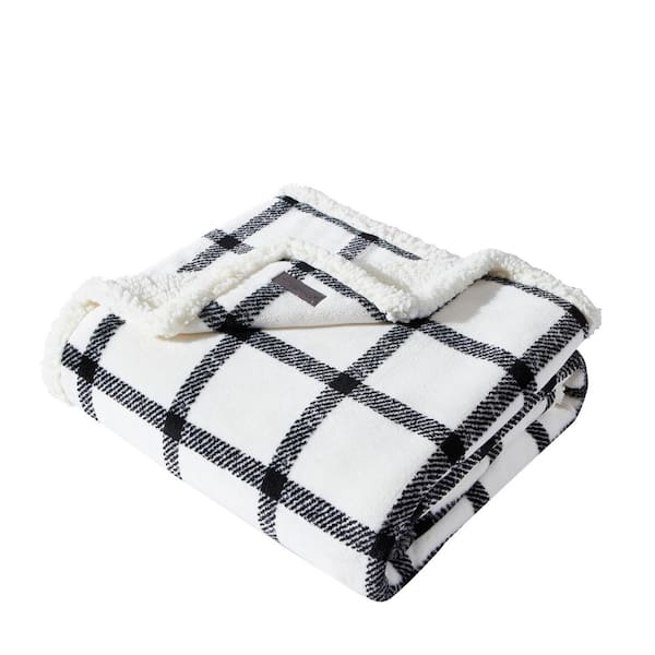 Eddie Bauer Bunkhouse Plaid 1-Piece Beige Ultra Sherpa Microfiber 50 in. x 60 in. Throw Blanket