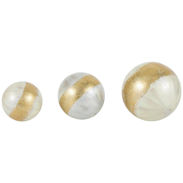 Litton Lane White Plastic Decorative Ball Orbs and Vase Filler with Gold Stripe (3- Pack)