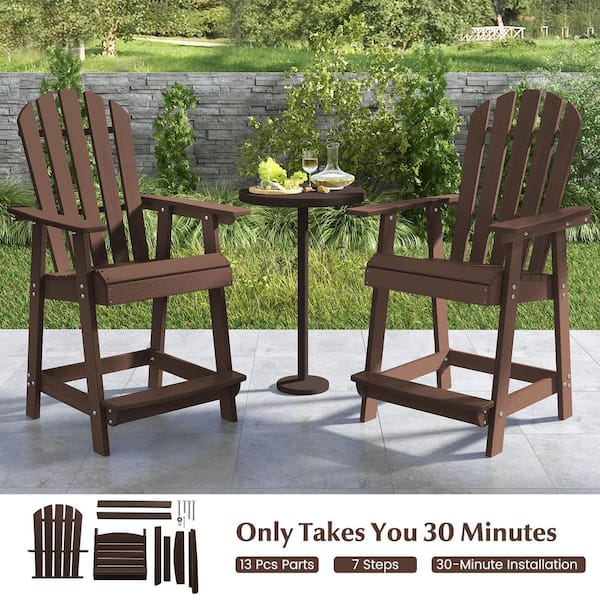 Brown Bar Height HDPE Plastic Adirondack Chair(1-Pack)