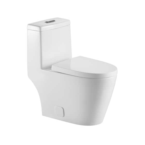 HOMEMYSTIQUE 1-Piece 0.8/1.2 GPF Dual Flush Elongated Toilet in White ...