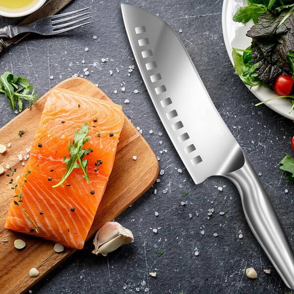 Numhew 7 in. Stainless Steel Full Tang Santoku Knife with
