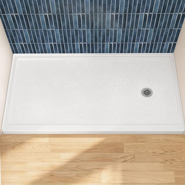 60 in. L x 36 in. W Acrylic Alcove Shower Pan Base with Right Drain, 360° Finished Exterior, Slip-Resistant, White
