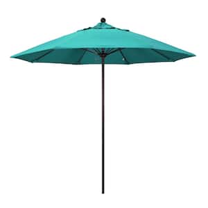 9 ft. Bronze Aluminum Commercial Market Patio Umbrella with Fiberglass Ribs and Push Lift in Aruba Sunbrella