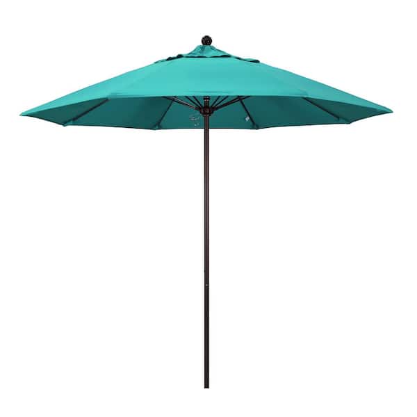 California Umbrella 9 ft. Bronze Aluminum Commercial Market Patio Umbrella with Fiberglass Ribs and Push Lift in Aruba Sunbrella