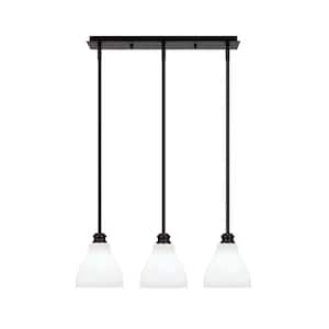 Albany 60-Watt 3 Light Espresso, Linear Pendant Light with White Marble Glass Shades and No Bulbs Included