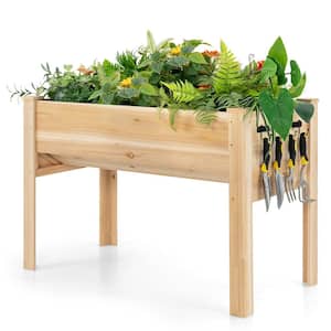 48 in. Wood Raised Garden Bed with Tool Hook Elevated Planter Stand with Funnel Design