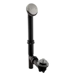 Black 1-1/2 in. Tubular Pull and Drain Bath Waste Drain Kit with 2-Hole Overflow Faceplate in Satin Nickel