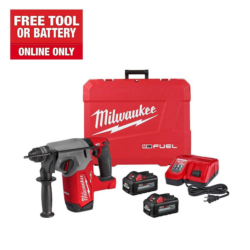 Milwaukee M18 FUEL 18V Lithium-Ion Brushless 1 in. Cordless SDS-Plus Rotary Hammer Kit with Two 6.0 Ah Batteries, Hard Case