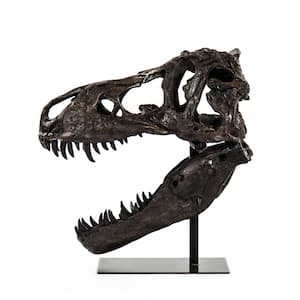 Polyresin Glazed Dark Bronze Tyrannosaurus Rex Skull w/Base