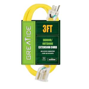 3 ft. 12/3 Heavy-Duty Outdoor Extension Cord with 3 Prong Grounded Plug-15 Amps Power Cord Yellow